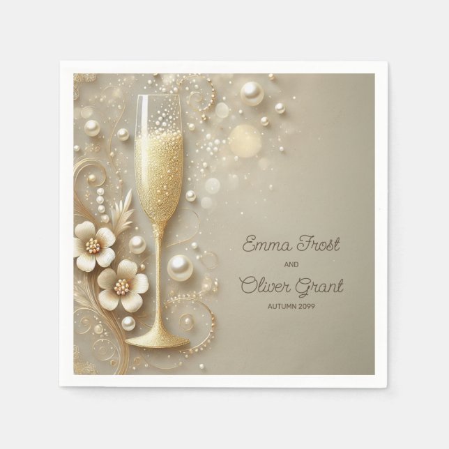 Champagne & Pearl Elegant Bröllopsdusch Pappersservett (Framsidan)