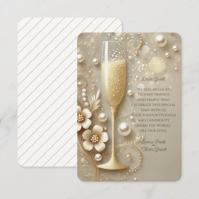 Champagne & Pearl Elegant Bröllopsdusch Tack Kort (Fram/baksida)