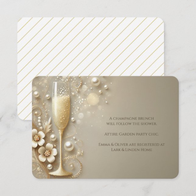 Champagne & Pearl Elegant Bröllopsdusch Tilläggskort (Fram/baksida)