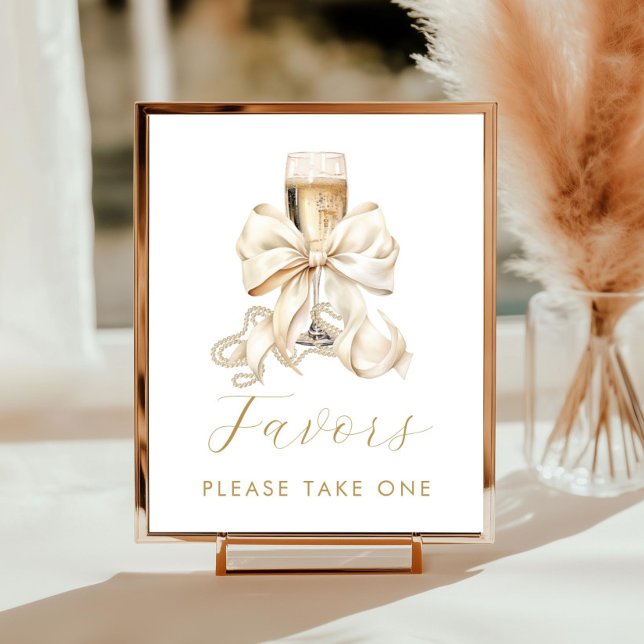 Champagne & Pearls Bröllopsdusch Förmånsskylt Poster (Champagne and Pearls Bridal Shower Favors Sign)