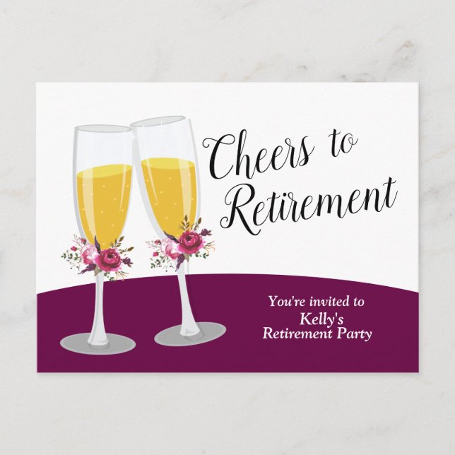 Champagne pensionsfest inbjudan vykort (Framsida)