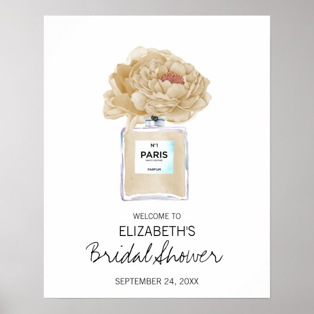 Champagne Peonies Blommigt Möhippa Välkommen Poster (Framsidan)