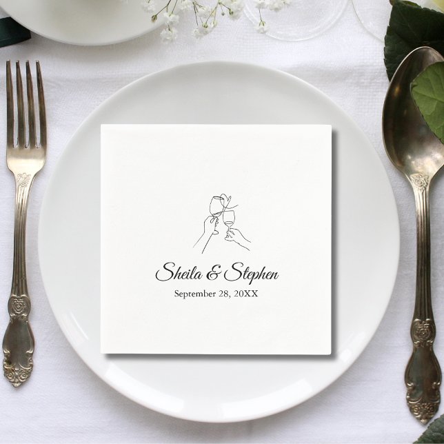Champagne Personlig Bröllopscocktail Papper Pappersservett (Champagne personalized paper napkins add festive style to wedding cocktail tables.)