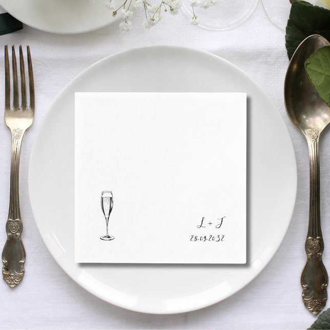 Champagne Personlig Monogram Bröllopspapper Pappersservett (Champagne monogram personalized paper napkins add elegant flair to wedding tables.)