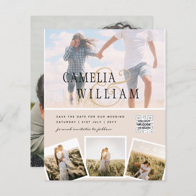 Champagne  PHOTO-bröllopsinbjudan QR-kod (Fram/baksida)