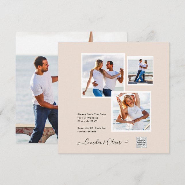 Champagne  PHOTO-bröllopsinbjudan QR-kod (Fram/baksida)