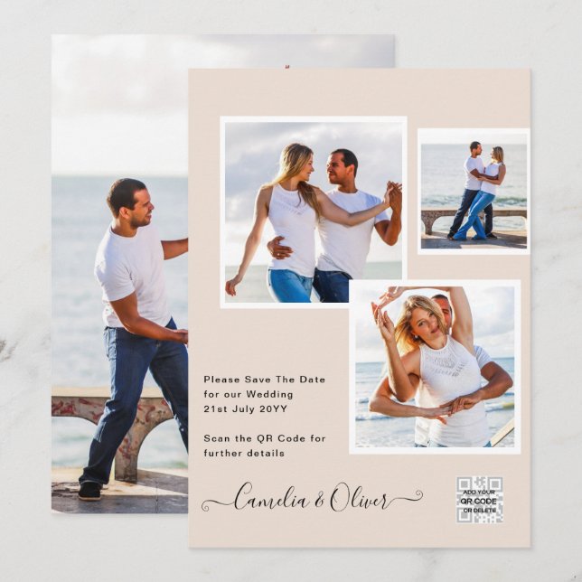 Champagne  PHOTO-bröllopsinbjudan QR-kod Inbjudningar (Fram/baksida)