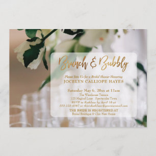 Champagne Photo Brunch & Bubly Guld Handskriftlig Inbjudningar