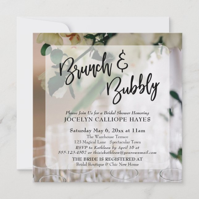 Champagne Photo Brunch & Bubly Handskrift Inbjudningar (Framsida)