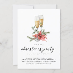 Champagne Poinsettia och Greenery jul Party Inbjudningar