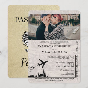 Champagne Poland Passport Wedding bjudande Inbjudningar
