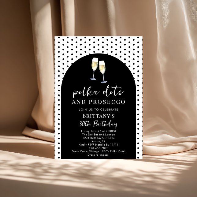 Champagne Polka Dots and Prosecco Birthday Party Inbjudningar (Skapare uppladdad)