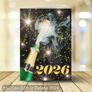 Champagne Pop Guld Confetti Gott nytt år Festive Helgkort