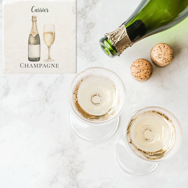 Champagne Prosecco Älskare Namn Stenunderlägg (personalized champagne stone coaster with custom name)