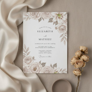 Champagne Raffinerad Blommig Bröllop Inbjudningar