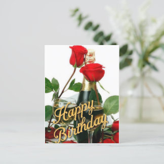 Champagne & Red Roses Födelsedagskort Vykort