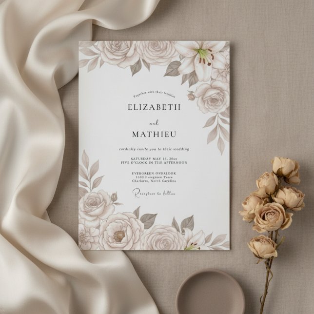 Champagne Refined Floral Wedding Inbjudningar (Skapare uppladdad)