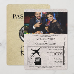 Champagne Reno Passport bröllop Inbjudningar
