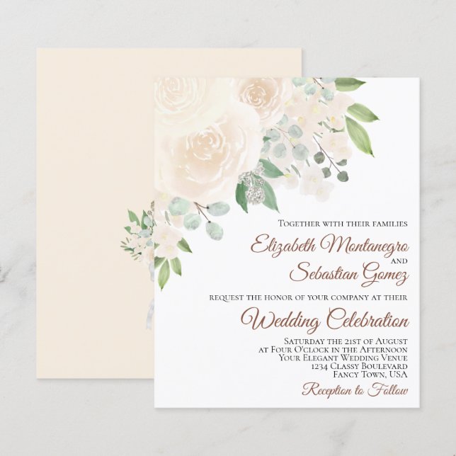 Champagne  Ro Boho BUDGET Bröllopsinbjudan (Fram/baksida)