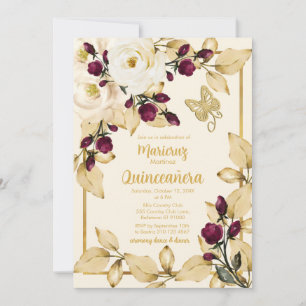 Champagne Ro Burgundy Buds Guld Lövs Butterfly Inbjudningar