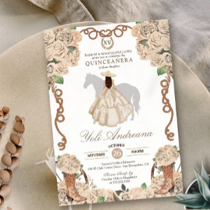 Champagne Ro Cream Blommigt Charro Quinceanera Inbjudningar