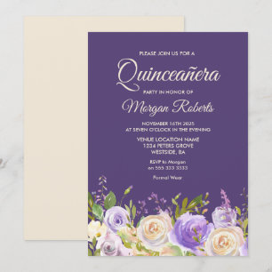 Champagne Ro Lila blommor Quinceanera Party Inbjudningar
