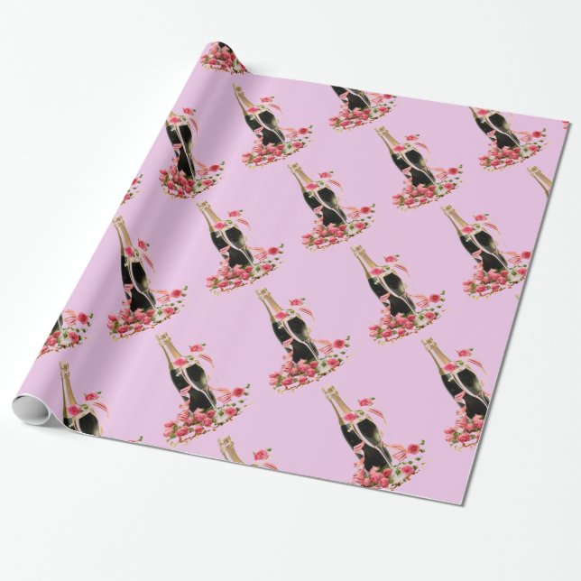 Champagne & Ro Rosa Wrapping Papper Presentpapper (Utrullad)