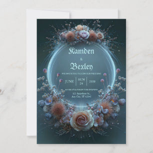 Champagne Ros Celestial Neon Trädgård Bröllop Inbjudningar