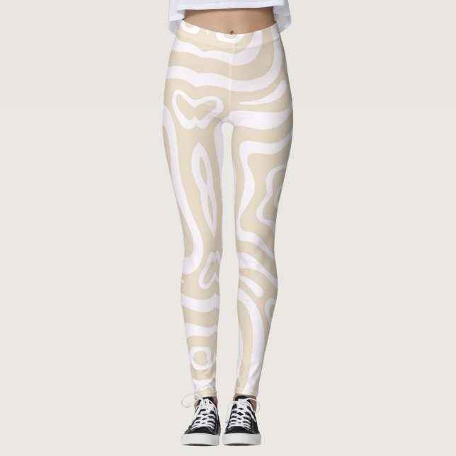 Champagne Rosa Abstrakt Wave Mönster Leggings (Framsida)