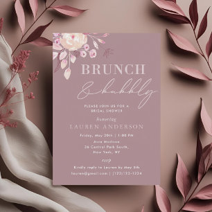 Champagne Rosa Blommig Bröllopsbrunch och Bubbly Inbjudningar