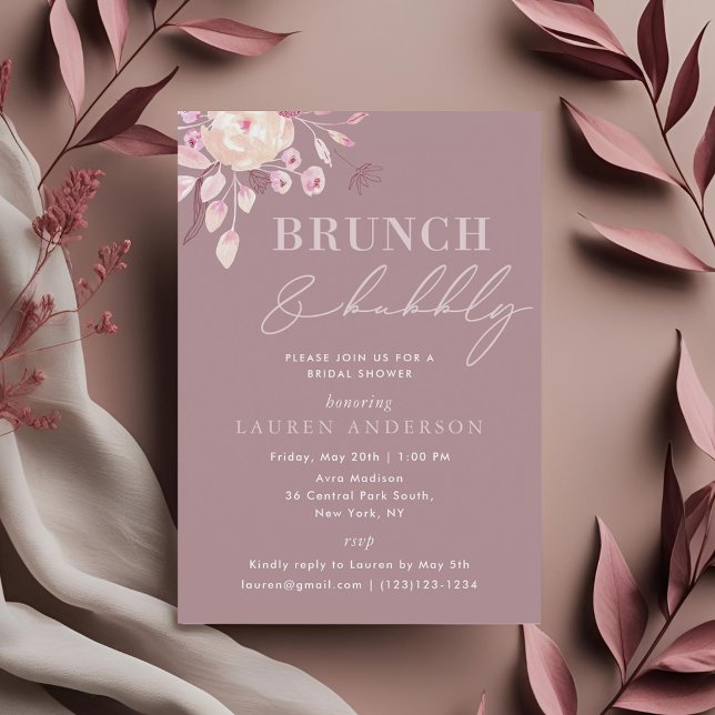 Champagne Rosa Blommig Bröllopsbrunch och Bubbly Inbjudningar (Skapare uppladdad)