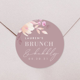 Champagne Rosa Blommig Bröllopsbrunch och Bubbly Runt Klistermärke