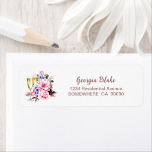 Champagne Rosa Blommig Returadressetikett Returadress Etikett