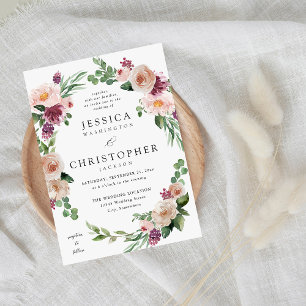 Champagne & Rosa Blommigt 2 Bröllop Inbjudningar