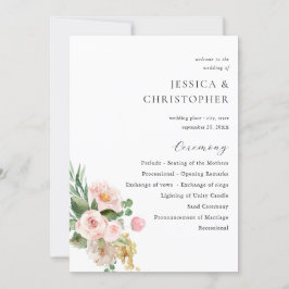 Champagne & Rosa Blommigt Bröllop Ceremony Program