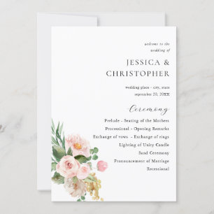 Champagne & Rosa Blommigt Bröllop Ceremony Program