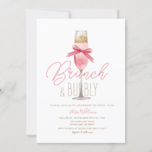 Champagne Rosa Bow Brunch & Bubly Möhippa Inbjudningar