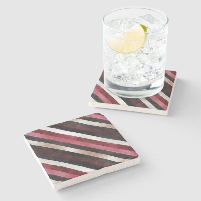 Champagne Rosa Burgundy Svarta Ränder   Stenunderlägg (Sidan)