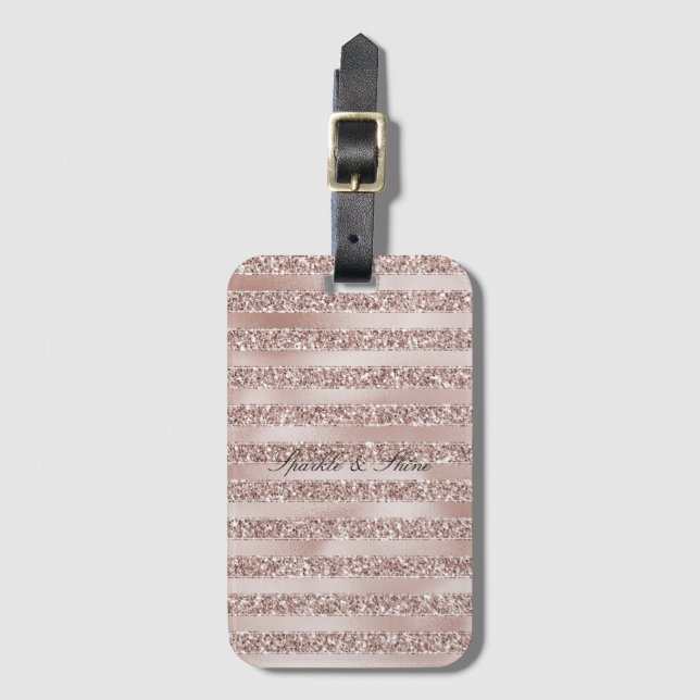  Champagne Rosa Glitter Glam Rand  Bagagebricka (Framsida vertikal)