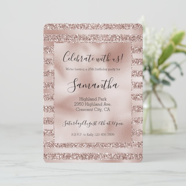  Champagne Rosa Glitter Glam Rand Inbjudningar (Stående Fram)