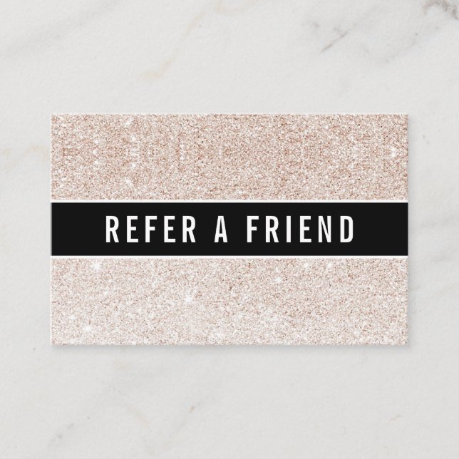 Champagne rosa glitter Salon Referral Customer Visitkort (Framsida)