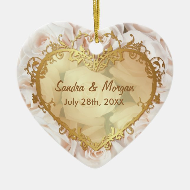 Champagne Rosa ros Elegance 2 Sided Julgransprydnad Keramik (Framsidan)