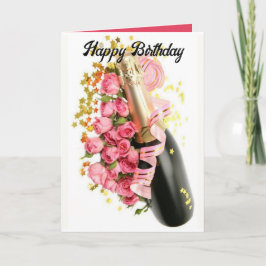 Champagne & Rosa ros födelsedagskort Kort