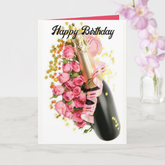 Champagne & Rosa ros födelsedagskort Kort