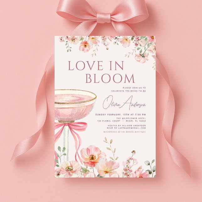 Champagne Rosa Slinga Kärlek i Blommande Bröllopsf Inbjudningar (Skapare uppladdad)
