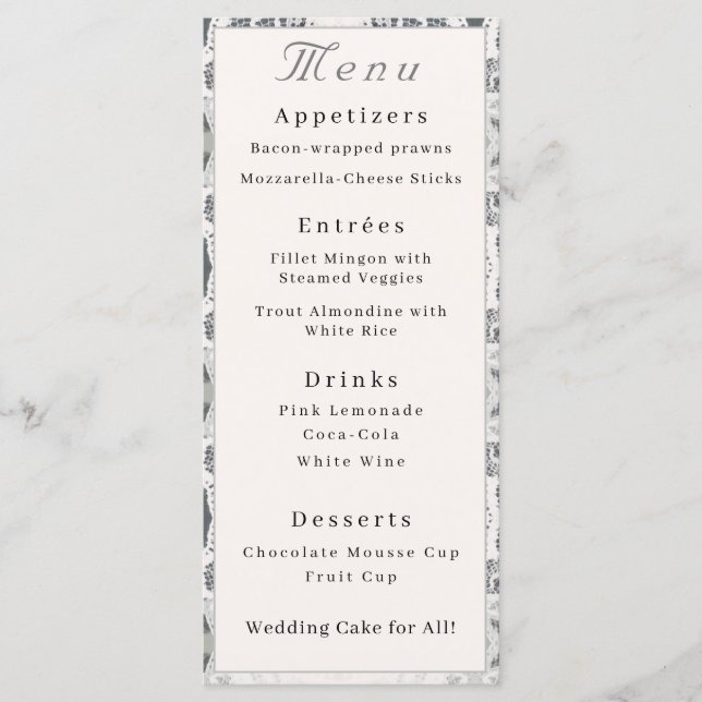 Champagne-Rosa Snöre Bröllop Menu Meny (Framsida)