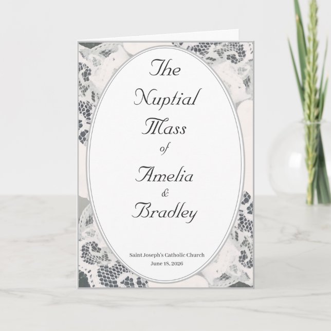 Champagne Rosa Snöre katolsk Bröllop Program (Framsida)