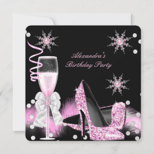 Champagne Rosa Stövelskor Födelsedagsfest Inbjudningar