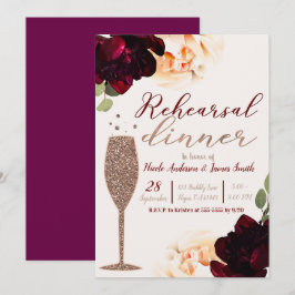 Champagne Rose Guld Blommig Övningsmiddag Inbjudningar