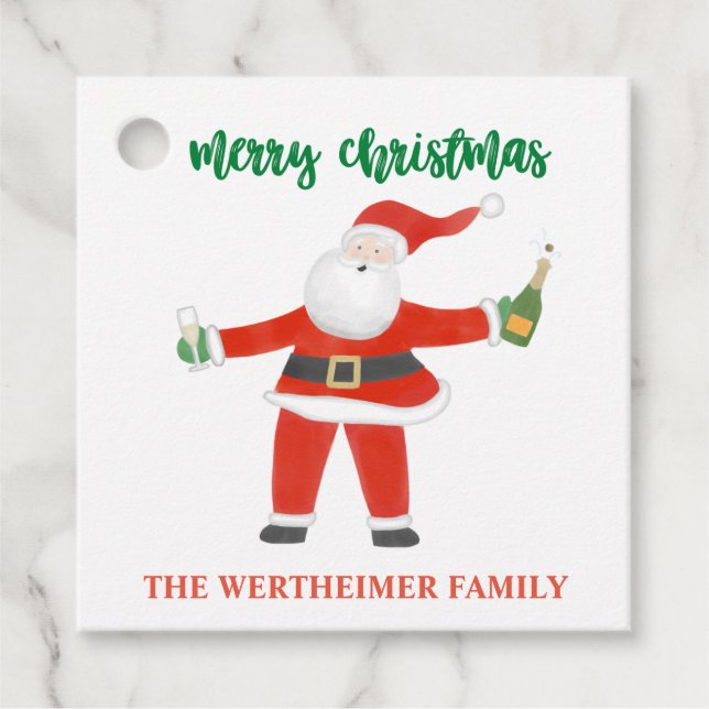 Champagne Santa Gift Märkre Gåvor Etiketter (Framsida)